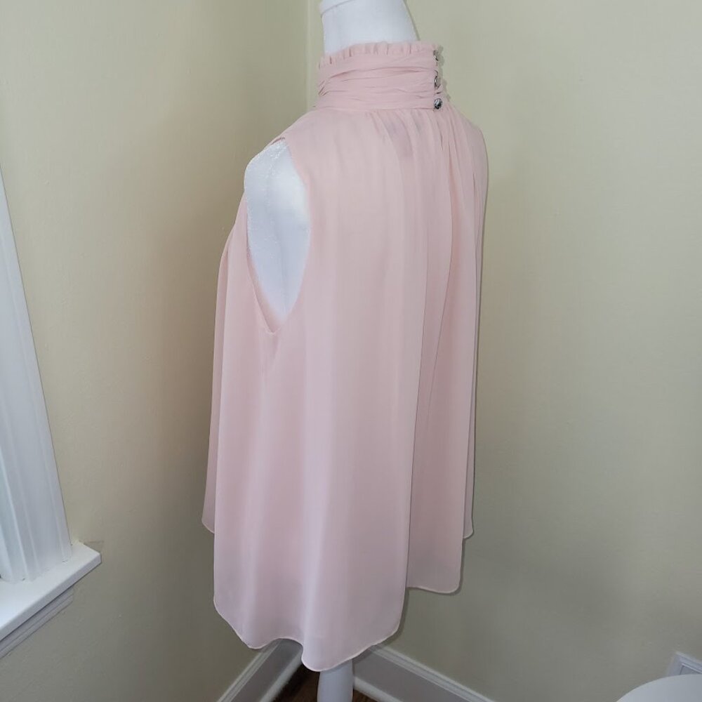 Vince Camuto Semi Sheer Sleeveless Ruffle Neck Blouse Pink Blush Size XS - Picture 5 of 14